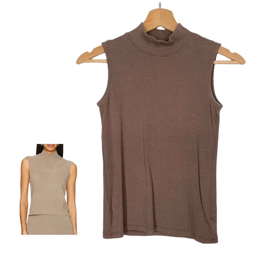 Revolve by Rachel Zoe Elodie Lightweight Ribbed Tank Brown XS Mock Neck